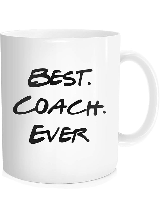 S-TOP Best Coach Ever Coffee Mug, Thanks Birthday Graduation Gift for Coach Teacher, White Fine Bone Ceramic 11 OZ - Image 1