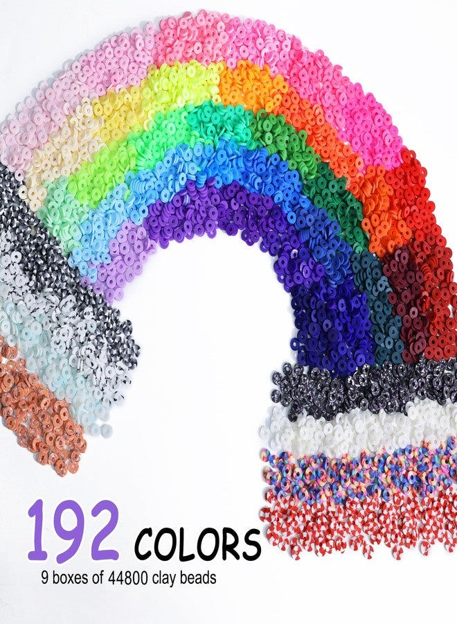 Redtwo 46000 Pcs Clay Beads Friendship Bracelet Making Kit, 196 Colors 9 Boxes Flat Polymer Clay Heishi Beads Set for Jewelry Making with Letter Bead Elastic String, Gifts for Girls 8-12 - Image 2