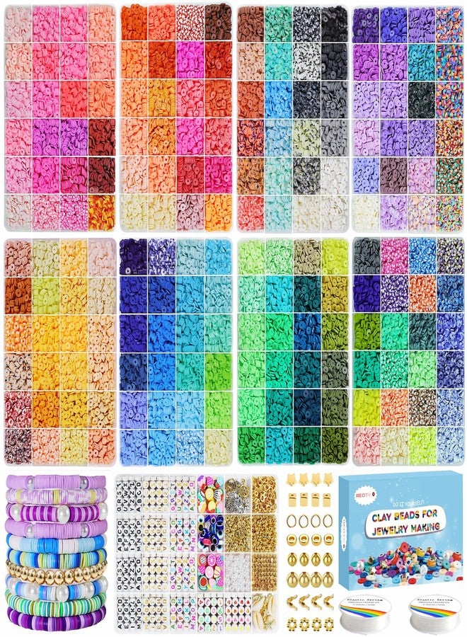 Redtwo 46000 Pcs Clay Beads Friendship Bracelet Making Kit, 196 Colors 9 Boxes Flat Polymer Clay Heishi Beads Set for Jewelry Making with Letter Bead Elastic String, Gifts for Girls 8-12 - Image 1