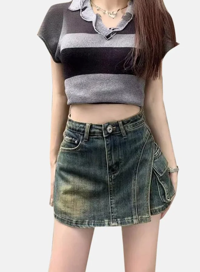 YUNIQEE Blue A-Line Mini Denim Skirts