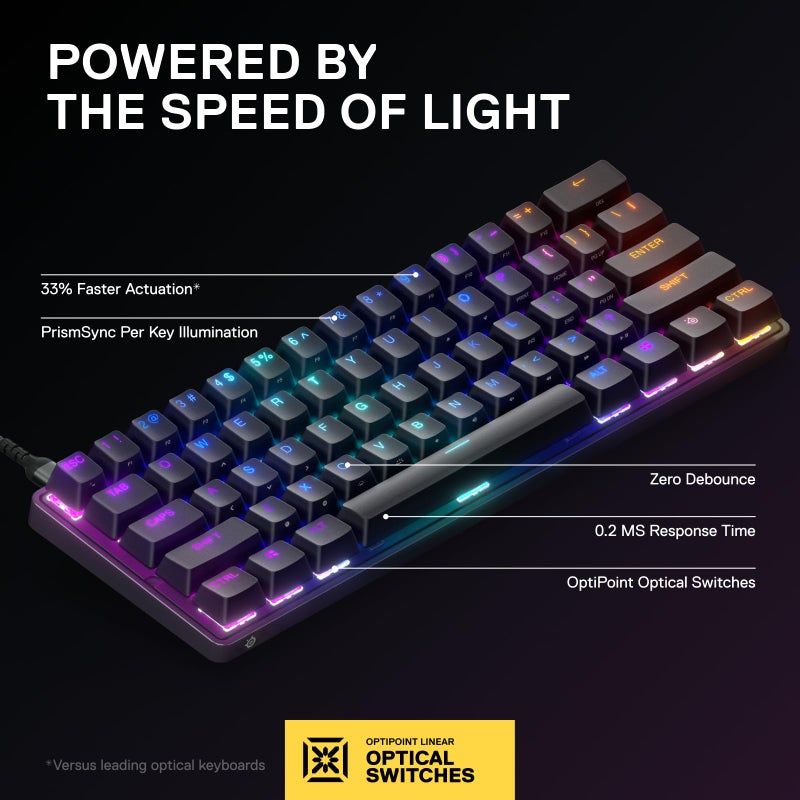 SteelSeries New Apex 9 Mini â€“ HotSwap Optical Mini Keyboard â€“ 60% Compact Design â€“ Optical Switches â€“ RGB Customization â€“ Aluminum Alloy Frame â€“ Double Shot PBT Keycap - Image 3