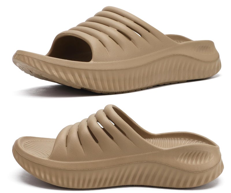 KuaiLu Womens Recovery Sandals Comfortable Plantar Fasciitis Arch Support Ladies Orthopedic Open Toe Slip On Running Sport Walking Slides Thick Athletic Cushion Slippers Summer Sliders Brown Size 8 - Image 1