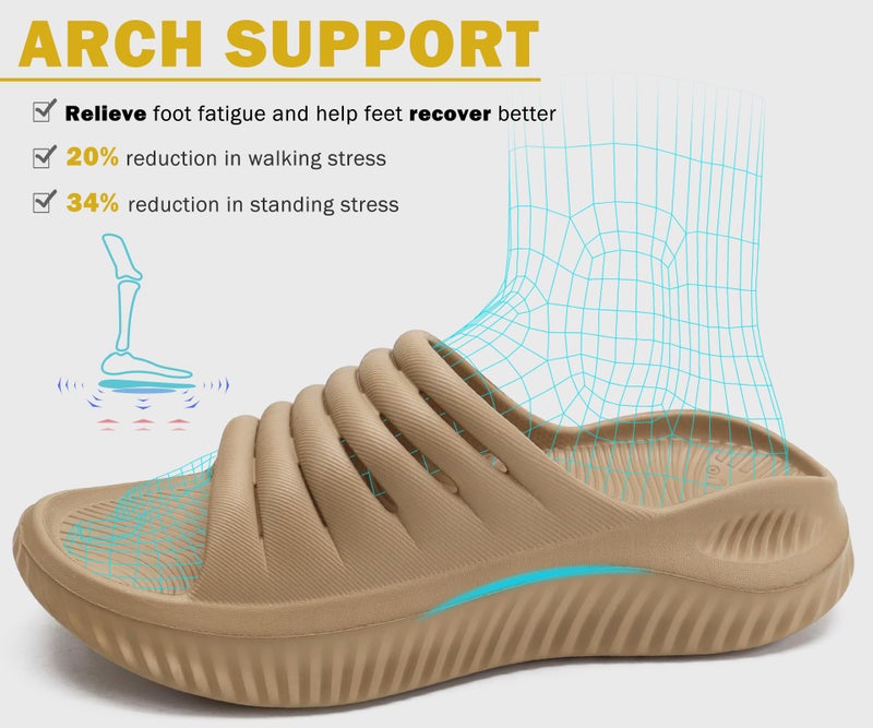 KuaiLu Womens Recovery Sandals Comfortable Plantar Fasciitis Arch Support Ladies Orthopedic Open Toe Slip On Running Sport Walking Slides Thick Athletic Cushion Slippers Summer Sliders Brown Size 8 - Image 3
