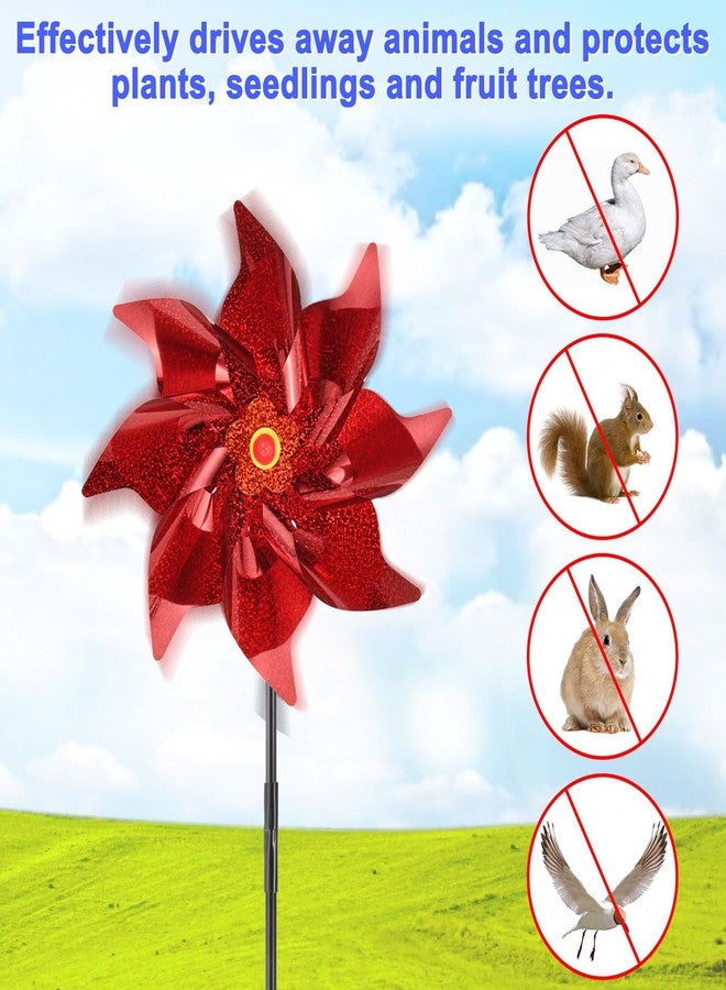 M METERXITY 1-Pack Flower Wind Spinner Sparkly Lawn Pinwheels, 20 Inch Plastic Reflective Pinwheels for Party Decorations/Yard/Garden, Colorful Rainbow Garden Windmill [Red] - Image 5