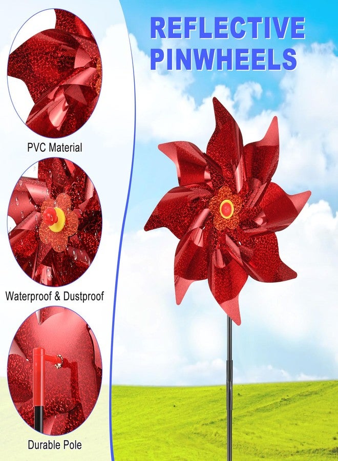 M METERXITY 1-Pack Flower Wind Spinner Sparkly Lawn Pinwheels, 20 Inch Plastic Reflective Pinwheels for Party Decorations/Yard/Garden, Colorful Rainbow Garden Windmill [Red] - Image 2