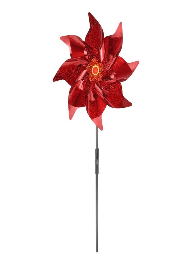 M METERXITY 1-Pack Flower Wind Spinner Sparkly Lawn Pinwheels, 20 Inch Plastic Reflective Pinwheels for Party Decorations/Yard/Garden, Colorful Rainbow Garden Windmill [Red] - Image 1