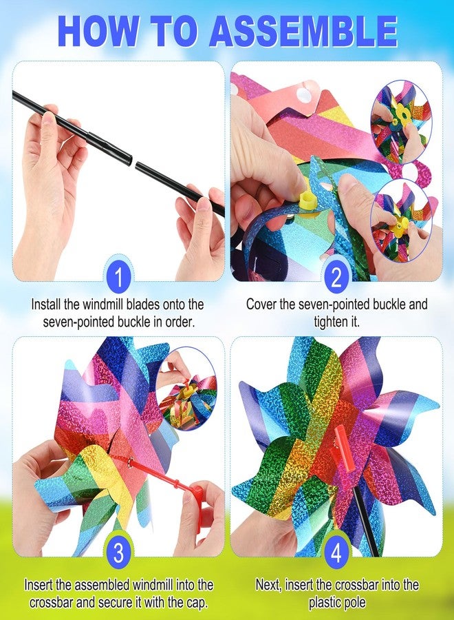 M METERXITY 1-Pack Flower Wind Spinner Sparkly Lawn Pinwheels, 20 Inch Plastic Reflective Pinwheels for Party Decorations/Yard/Garden, Colorful Rainbow Garden Windmill [Red] - Image 4