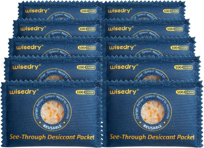 wisedry أكياس هلام السيليكا الشفافة من [10 × 100 جرام]، عبوات مجفف مؤشر اللون للتخزين، مزيل رطوبة آمن قابل لإعادة الاستخدام، أكياس مقاومة للحرارة لإزالة الرطوبة - Image 1