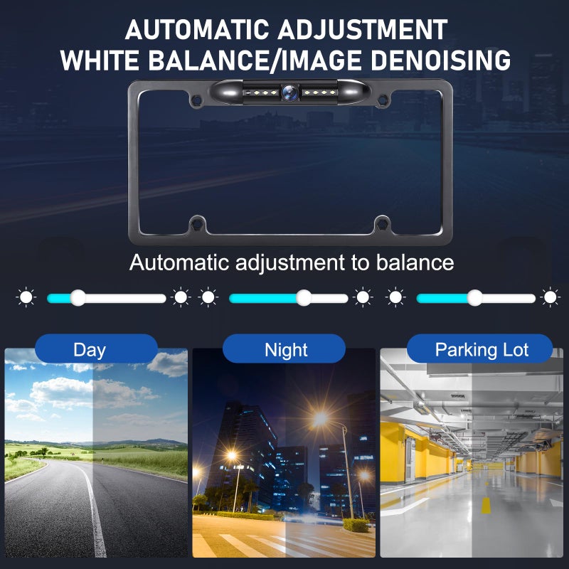 GLK Backup Camera, AHD 1080P License Plate Backup Camera, Night Vision Rear View Camera with 8 LEDs, Wide Angle IP69K Waterproof Reverse Rear Camera for 12-24V Car Vehicle SUV RV - Image 3