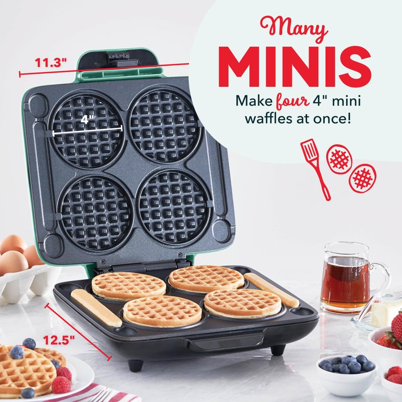 Dash Multi Mini Waffle Maker- Quad Waffle Maker for Family Breakfasts - Dual Nonstick Heating Plates & Easy-Release Surface - Compact & Fast-Heating - Aqua - Image 2