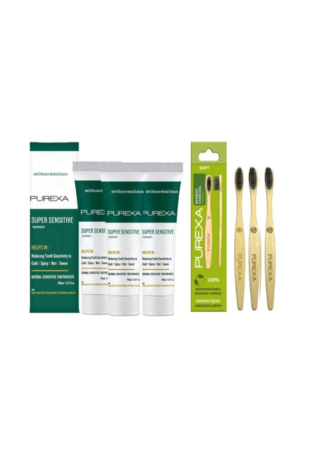 PUREXA Herbal Sensitive Toothpaste (100gm x 3), Anti Sensitivity Toothpaste with natural elements like Spinach, Rhubarb, Arnica & Licorice, highly effective in Teeth Sensitivity With Bamboo Toothbrush 3 - Image 1