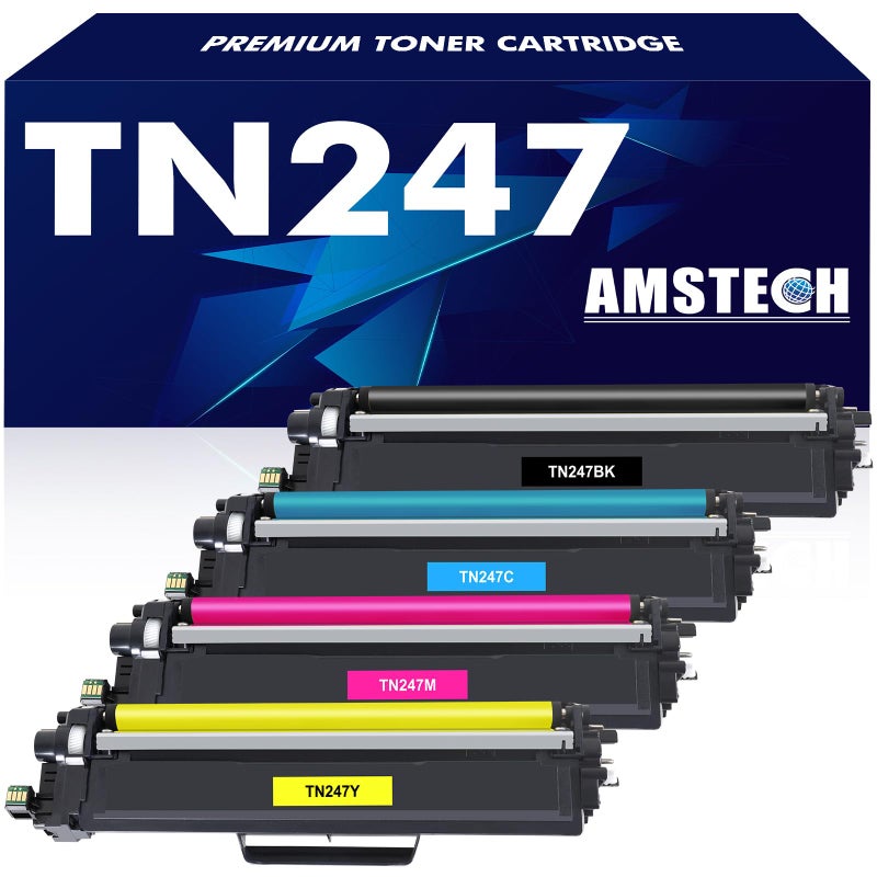 Amstech 4-Packs Compatible for Brother TN-243CMYK Toner Value Pack TN247 Toner for Brother DCP-L3550CDW DCP-L3510CDW HL-L3230CDW HL-L3210CW MFC-L3750CDW MFC-L3770CDW TN243CMYK TN243BK TN243C TN243Y TN243M - Image 1