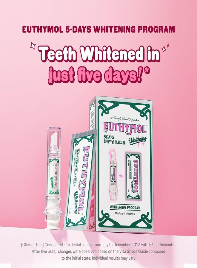Euthymol مجموعة برنامج تبييض الأسنان من يوتيمول - جل معزز (0.16 أونصة سائلة) وشرائط (5 قطع)، أسنان أكثر بياضًا بشكل ملحوظ في 5 أيام فقط، إزالة بقع القهوة، العناية بالفم - Image 3