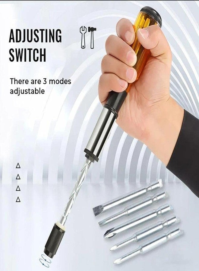 Mrisata Push Pull Ratchet Screwdriver Adjustment Spiral Ratchet Screwdriver with 5 Replaceable Heads (A) - Image 3