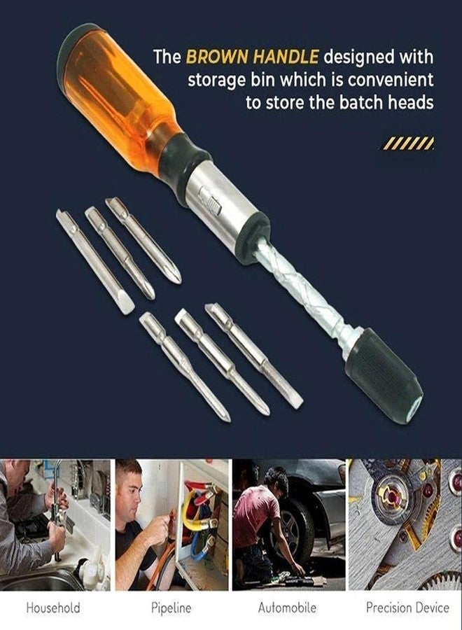 Mrisata Push Pull Ratchet Screwdriver Adjustment Spiral Ratchet Screwdriver with 5 Replaceable Heads (A) - Image 5