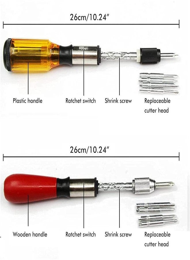 Mrisata Push Pull Ratchet Screwdriver Adjustment Spiral Ratchet Screwdriver with 5 Replaceable Heads (A) - Image 2