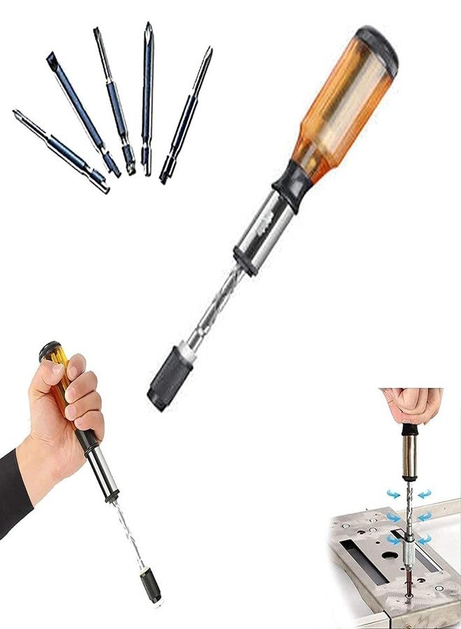 Mrisata Push Pull Ratchet Screwdriver Adjustment Spiral Ratchet Screwdriver with 5 Replaceable Heads (A) - Image 1