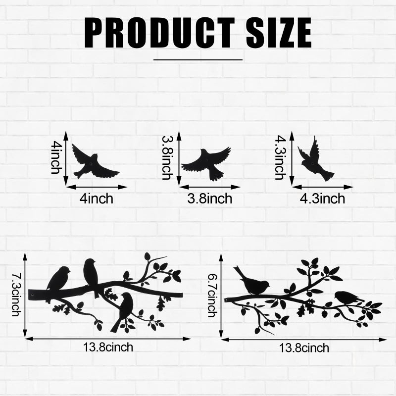 Youyole 5 Pcs Metal Wall Art Birds on The Branch Metal Wall Art Decor Hanging Leaves with Birds Ornament Silhouette for Indoor Outdoor Home Office Balcony Garden Decor - Image 3