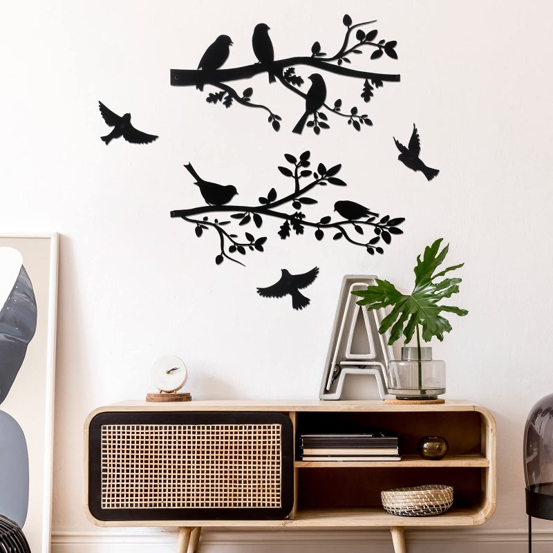 Youyole 5 Pcs Metal Wall Art Birds on The Branch Metal Wall Art Decor Hanging Leaves with Birds Ornament Silhouette for Indoor Outdoor Home Office Balcony Garden Decor - Image 2