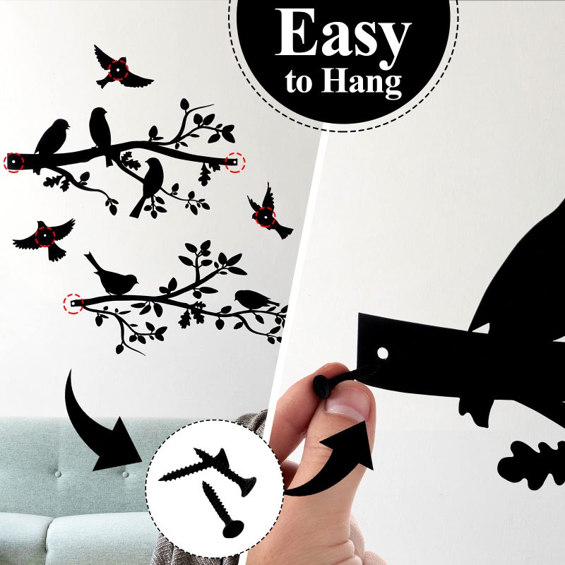 Youyole 5 Pcs Metal Wall Art Birds on The Branch Metal Wall Art Decor Hanging Leaves with Birds Ornament Silhouette for Indoor Outdoor Home Office Balcony Garden Decor - Image 5