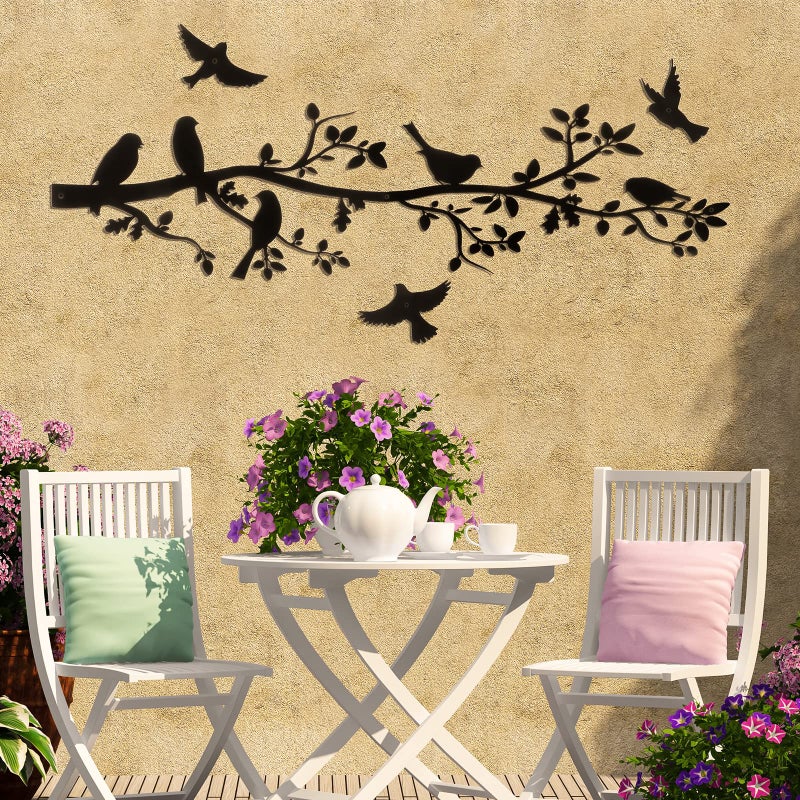 Youyole 5 Pcs Metal Wall Art Birds on The Branch Metal Wall Art Decor Hanging Leaves with Birds Ornament Silhouette for Indoor Outdoor Home Office Balcony Garden Decor - Image 4