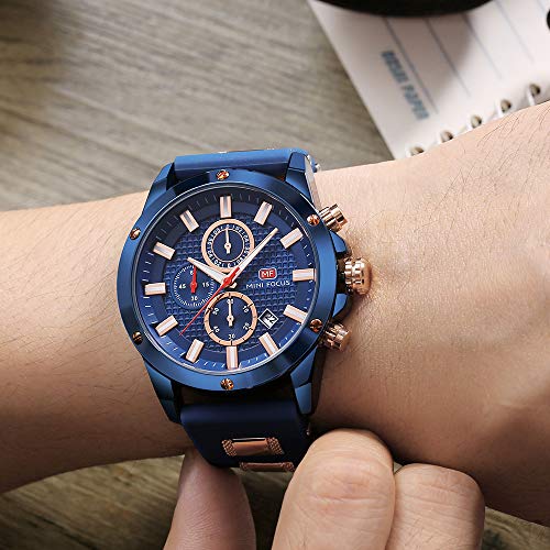 MF MINI FOCUS MINI Focus Mens Watch Casual Sports Watches (Chronograph/Waterproof/Luminous/Calendar) Silicon Band Fashion Watches for Men (Blue) - Image 2