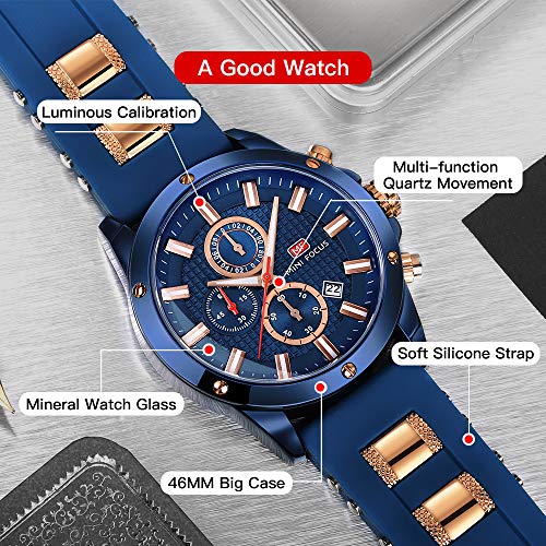 MF MINI FOCUS MINI Focus Mens Watch Casual Sports Watches (Chronograph/Waterproof/Luminous/Calendar) Silicon Band Fashion Watches for Men (Blue) - Image 3
