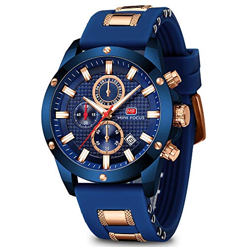 MF MINI FOCUS MINI Focus Mens Watch Casual Sports Watches (Chronograph/Waterproof/Luminous/Calendar) Silicon Band Fashion Watches for Men (Blue) - Image 1