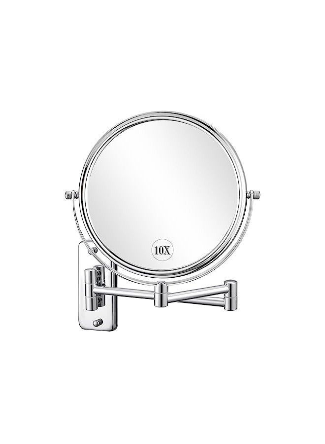 DECLUTTR 8 Inch Wall Mounted Magnifying Mirror with 10x Magnification, Double Sided Vanity Makeup Mirror for Bathroom, Chrome Finished - Image 1