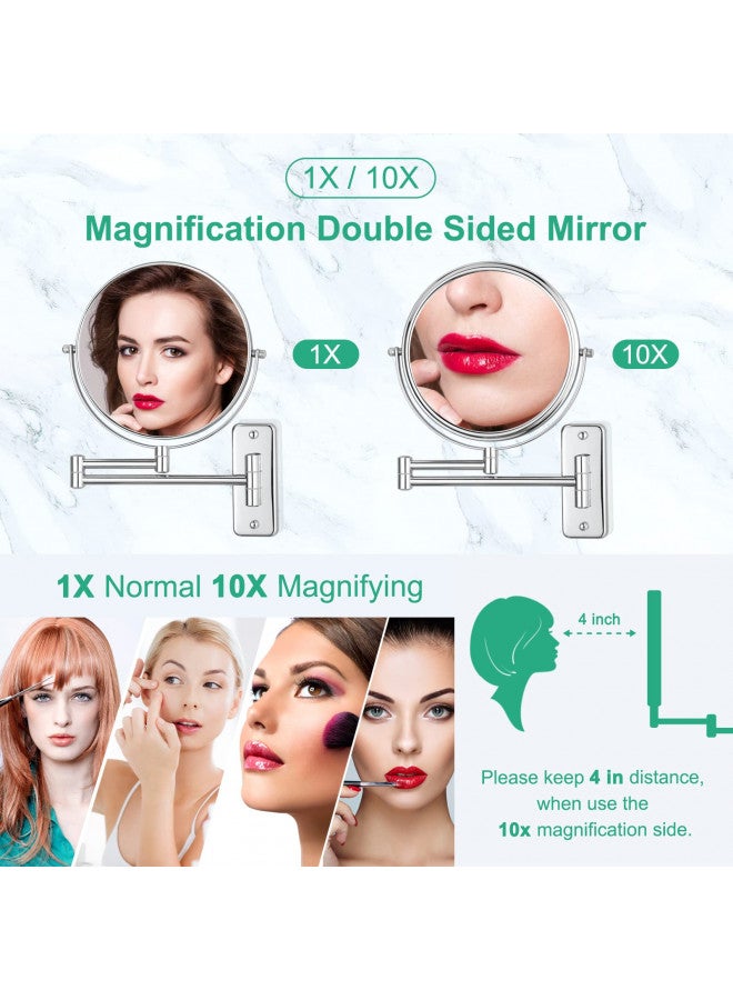 DECLUTTR 8 Inch Wall Mounted Magnifying Mirror with 10x Magnification, Double Sided Vanity Makeup Mirror for Bathroom, Chrome Finished - Image 3