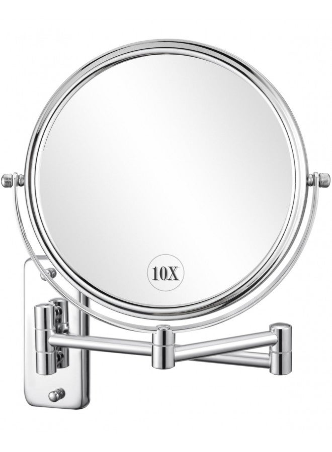 DECLUTTR 8 Inch Wall Mounted Magnifying Mirror with 10x Magnification, Double Sided Vanity Makeup Mirror for Bathroom, Chrome Finished - Image 2