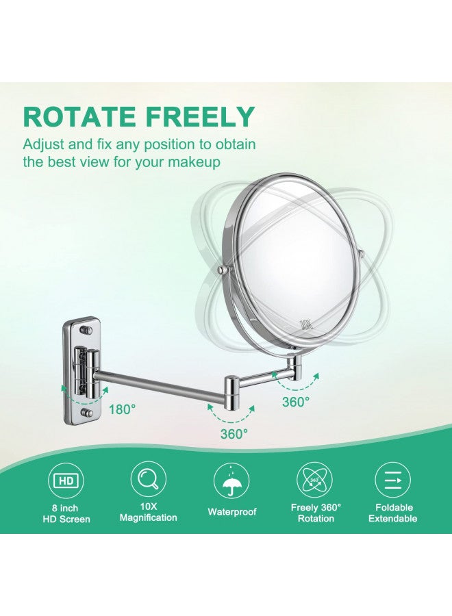 DECLUTTR 8 Inch Wall Mounted Magnifying Mirror with 10x Magnification, Double Sided Vanity Makeup Mirror for Bathroom, Chrome Finished - Image 4
