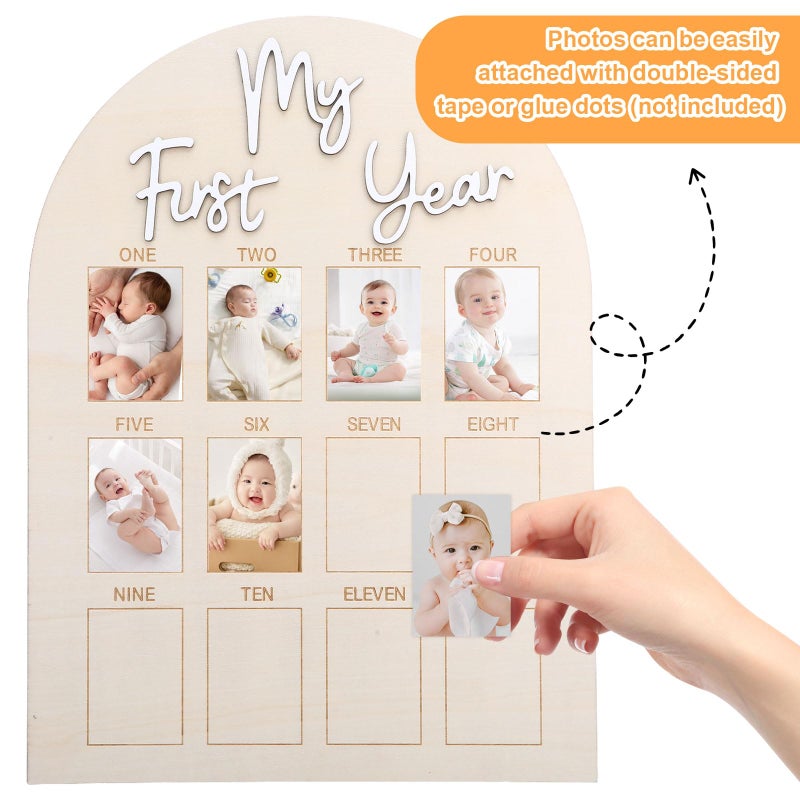 Yuuchoringee One Year Birthday Wooden Photo Board My First Year Milestones Photo Board 12 Monthly Picture Frame Baby First Year Wood Acrylic Sign 1St Birthday Decorations Baby Keepsake Gifts - Image 2
