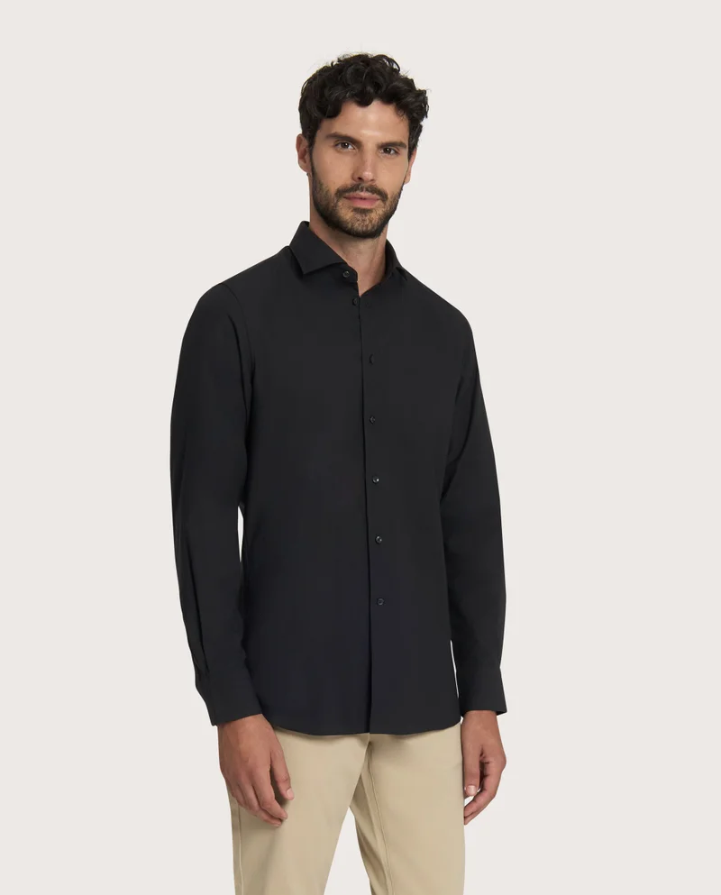 كاميتشسما Trendy Extra Slim Shaped Black Dobby Shirt