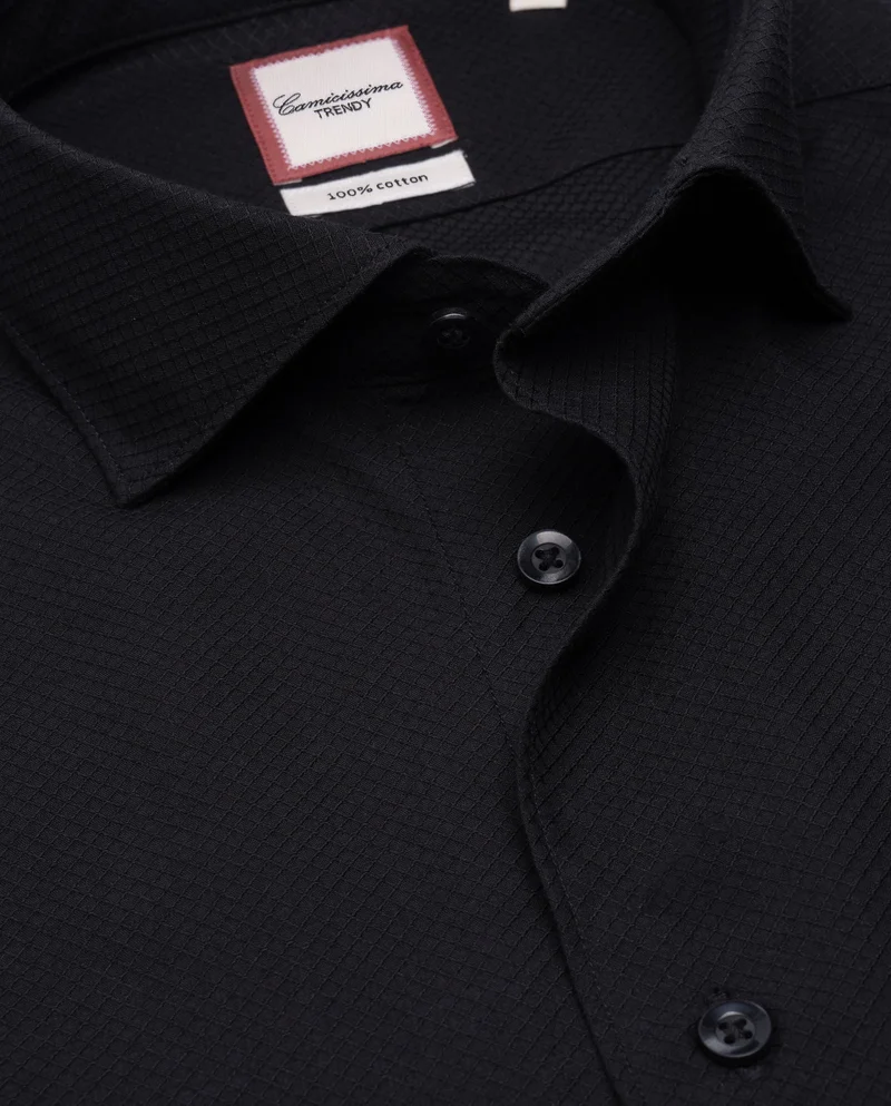 كاميتشسما Trendy Extra Slim Shaped Black Dobby Shirt