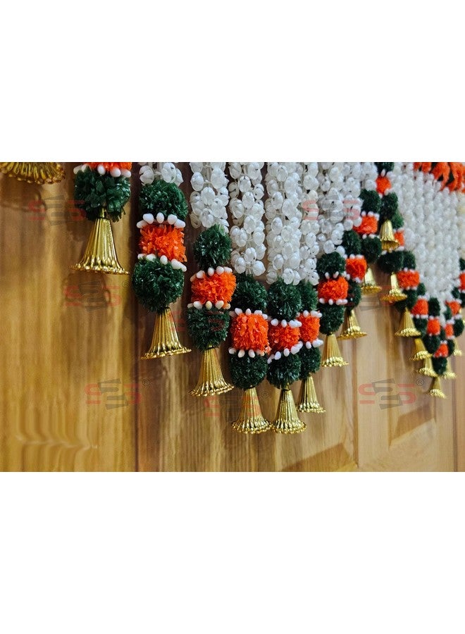 إس 2 إس زهور موغرا الصناعية I باب ثقيل معلق مع جرس توران I Bandhanwar لجميع زينة المهرجانات (زهرة خضراء) (الطول 40 بوصة) - Image 3