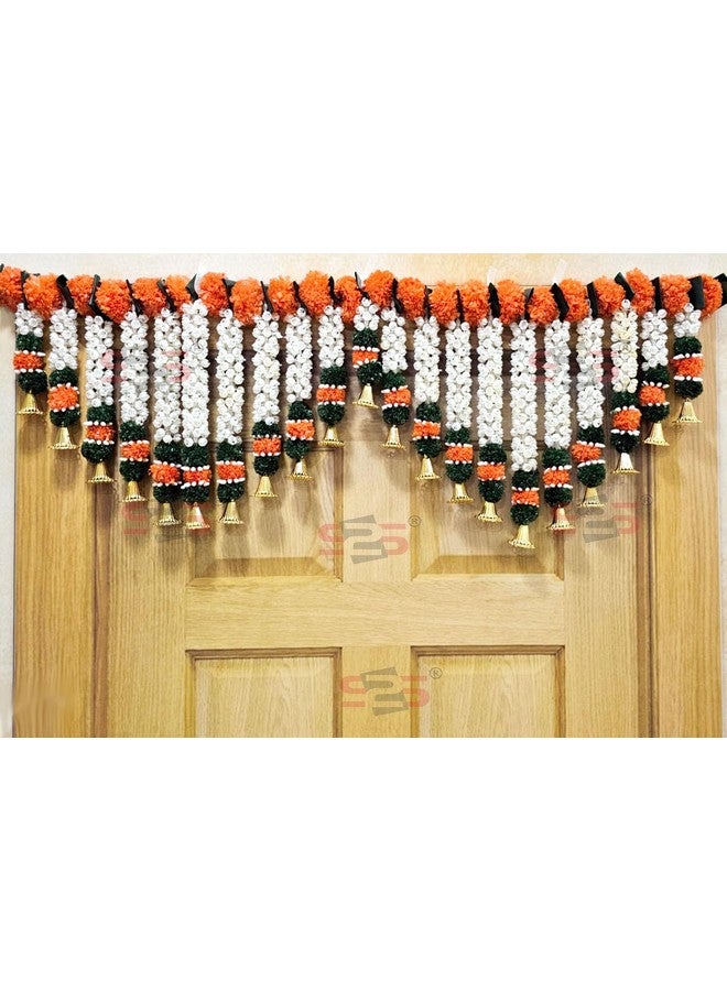 إس 2 إس زهور موغرا الصناعية I باب ثقيل معلق مع جرس توران I Bandhanwar لجميع زينة المهرجانات (زهرة خضراء) (الطول 40 بوصة) - Image 4