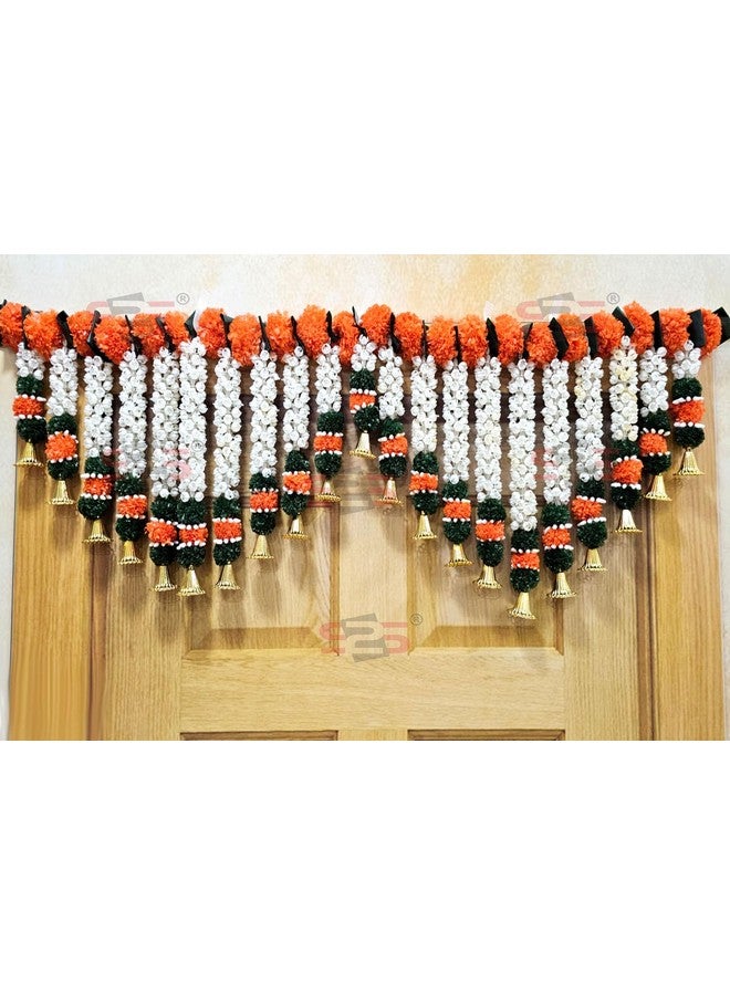 إس 2 إس زهور موغرا الصناعية I باب ثقيل معلق مع جرس توران I Bandhanwar لجميع زينة المهرجانات (زهرة خضراء) (الطول 40 بوصة) - Image 1