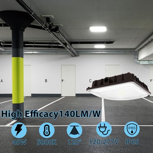 HYPERLITE LED Canopy Light 45W: 6300LM 5000K Daylight - 120-277V LED Canopy Lights Outdoor IP65 Waterproof for Workshop Carport Entrance - 1 Pack - Image 2