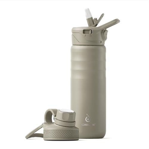 IDEUS Insulated Stainless Steel Water Bottle with 2 LeakProof Lids Thermal Water Flask for Hiking Biking 24oz Celadon