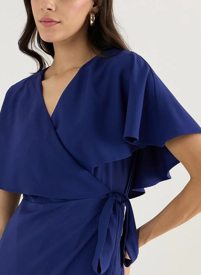 Femmella V Neck wrap Maxi Dress with Tie-Up Belt by Styli