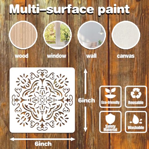 Felixcraft Mandala Stencils for Painting on Wood Wall Floor Furniture Tile Fabric, Rock Painting Stencils for Crafts Reusable, Rangoli Drawing Templates (6 Inch) - Image 2