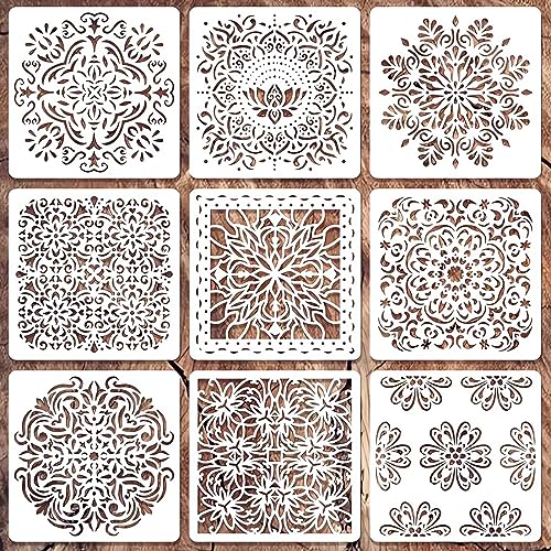 Felixcraft Mandala Stencils for Painting on Wood Wall Floor Furniture Tile Fabric, Rock Painting Stencils for Crafts Reusable, Rangoli Drawing Templates (6 Inch) - Image 1