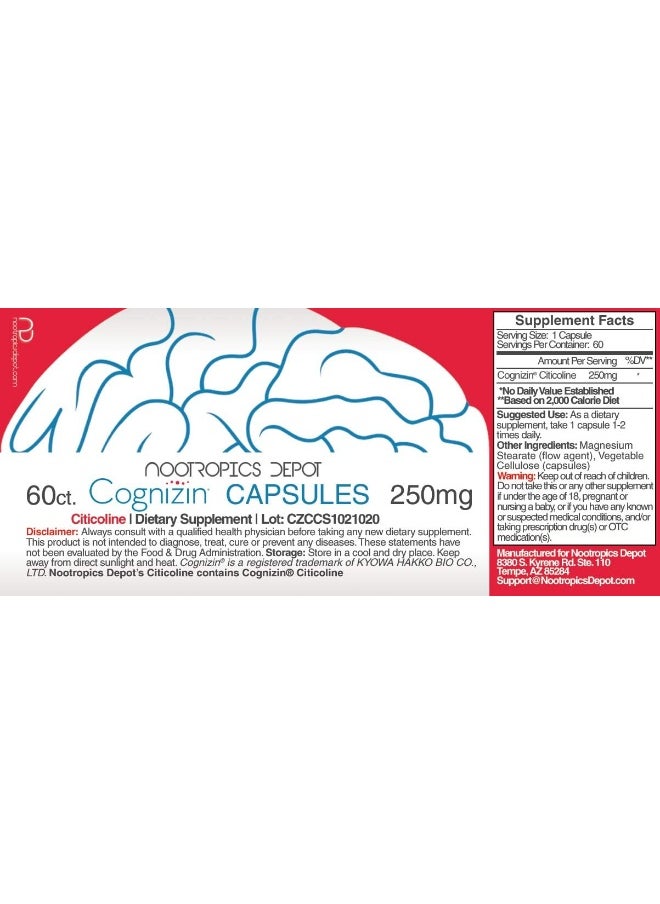 Nootropics Depot - Cognizin Citicoline Capsules | 60 Count | Choline Supplement | Brain Health Supplement | Regulates Memory And Cognitive Function | Supports Attention, Focus And Recall - Image 1