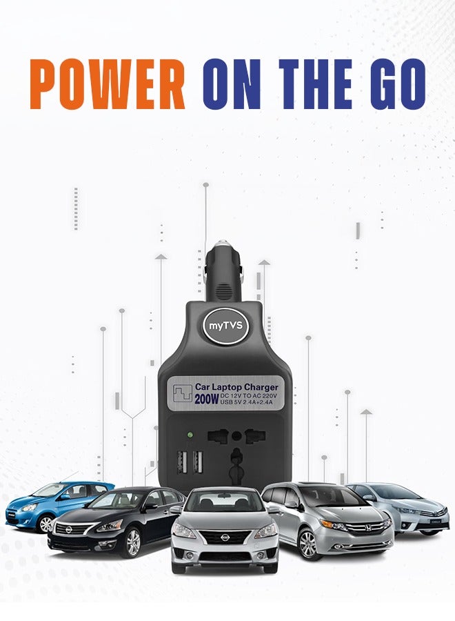 myTVS myTVS 200W Portable Car Laptop and Mobile Charger with 1+1 Year warranty| 2 in 1 charger | Fast Charging- Black | TLC-28  - Image 5