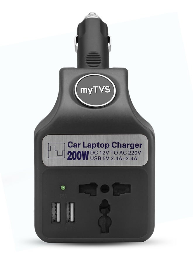 myTVS myTVS 200W Portable Car Laptop and Mobile Charger with 1+1 Year warranty| 2 in 1 charger | Fast Charging- Black | TLC-28  - Image 1