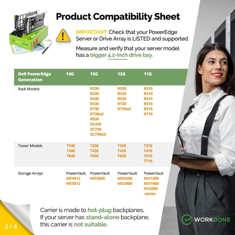 WORKDONE 2-Pack - 3.5 inch Hard Drive Caddy - Compatible for Dell PowerEdge Selected 13th-11th Gen.Servers - with Detailed Installation Manual - Sled Front Sticker Labels - Screwdriver - Tray Screws - Image 3