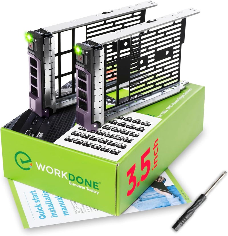 WORKDONE 2-Pack - 3.5 inch Hard Drive Caddy - Compatible for Dell PowerEdge Selected 13th-11th Gen.Servers - with Detailed Installation Manual - Sled Front Sticker Labels - Screwdriver - Tray Screws - Image 1