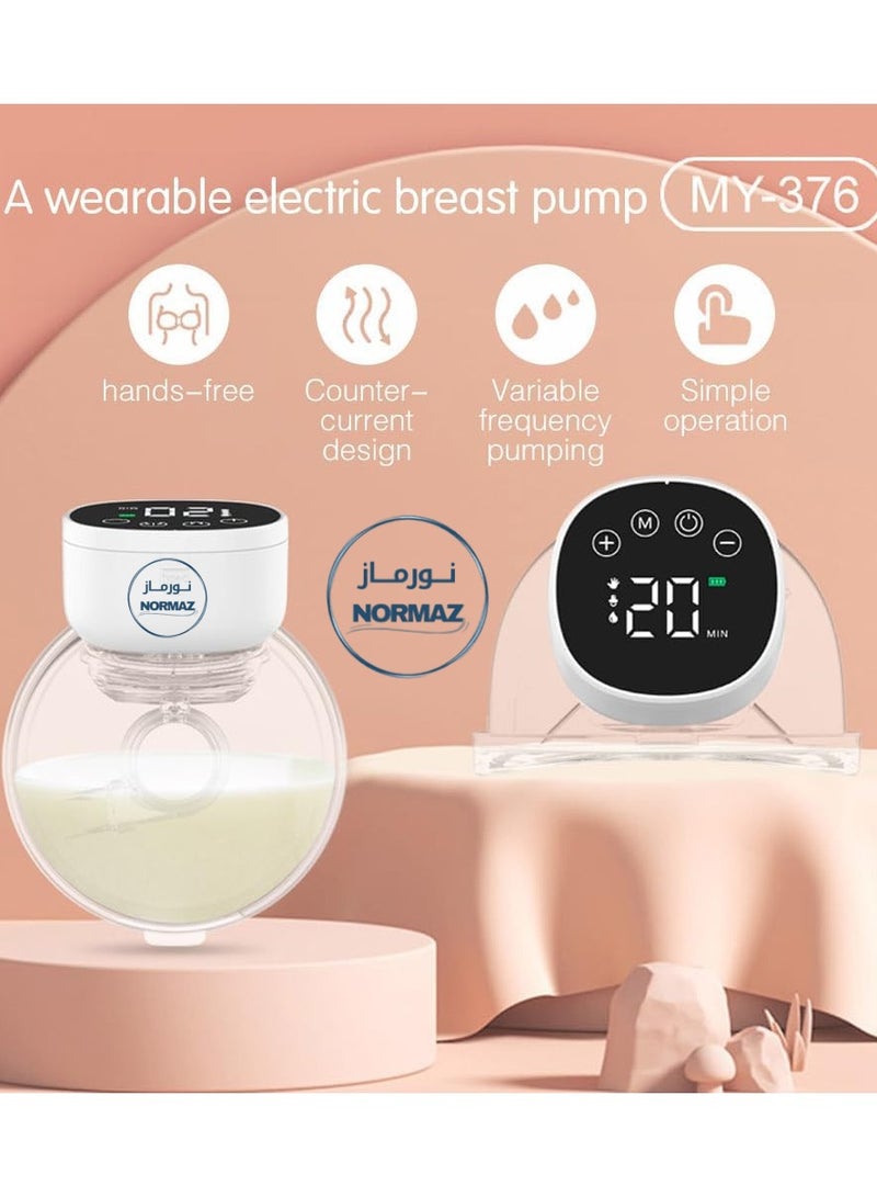 نورماز مضخة حليب كهربائية 2 قابلة للارتداء بدون استخدام اليدين – محمولة، هادئة، خفيفة الوزن، مقاومة للتسرب – 3 أوضاع و9 مستويات شفط – قابلة لإعادة الشحن عبر USB – - Image 2