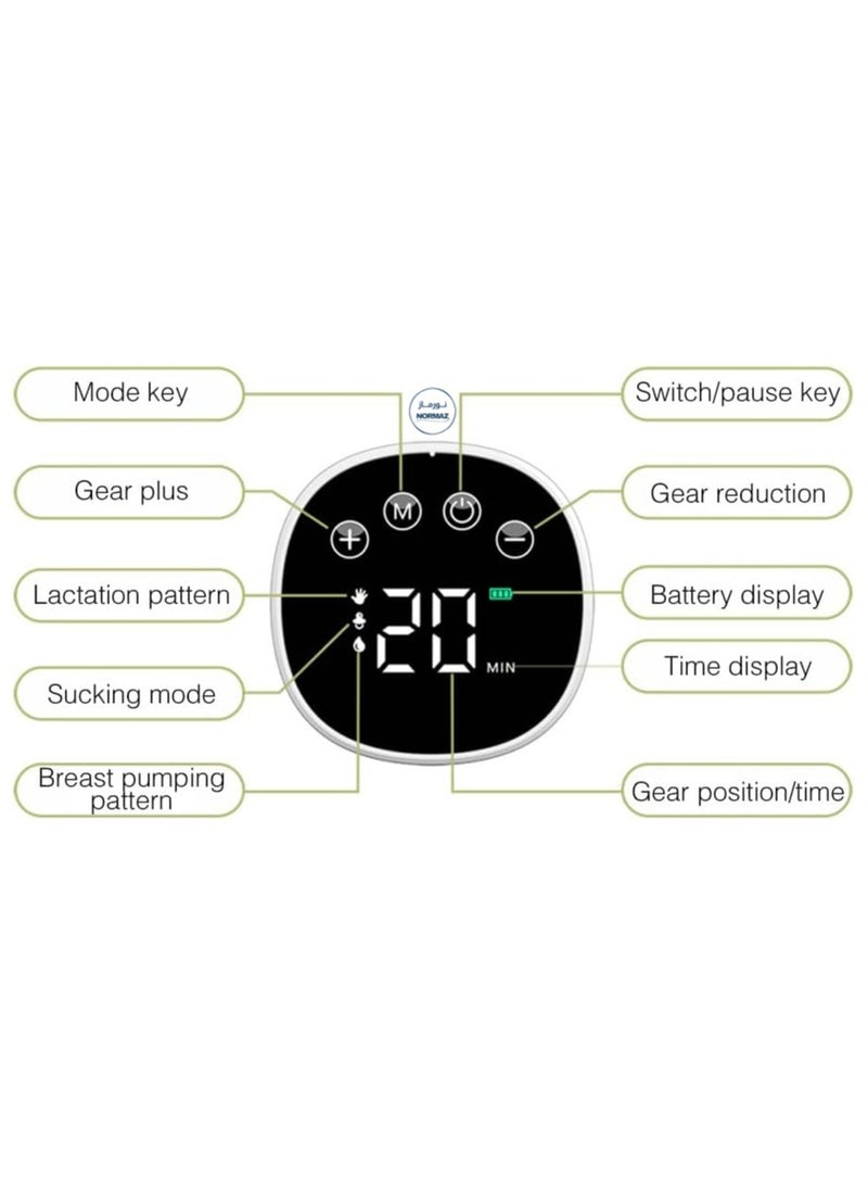 نورماز مضخة حليب كهربائية 2 قابلة للارتداء بدون استخدام اليدين – محمولة، هادئة، خفيفة الوزن، مقاومة للتسرب – 3 أوضاع و9 مستويات شفط – قابلة لإعادة الشحن عبر USB – - Image 4